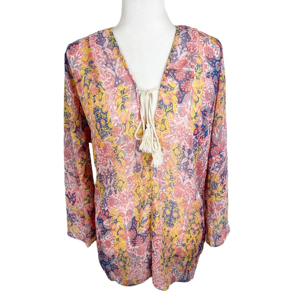 Single Los Angeles Boho Blouse Women Extra Small Orange Yellow Floral Paisley